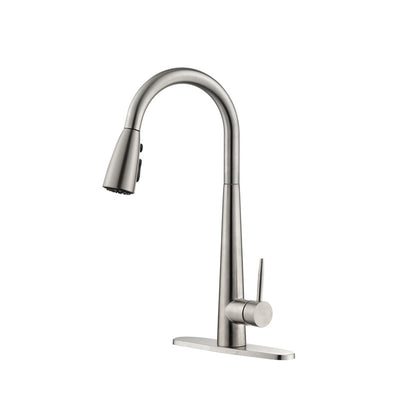 Kitchen Faucet with Pull Down Sprayer Brushed Nickel, High Arc Single Handle Kitchen Sink Faucet with Deck Plate, Commercial Modern Stainless Steel Kitchen Faucets