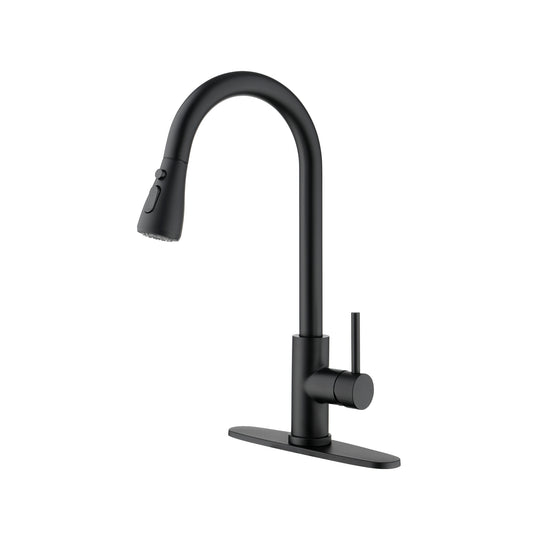 Black Kitchen Faucet, Kitchen Faucets with Pull Down Sprayer Commercial Stainless Steel Single Handle Single Hole Kitchen Sink Faucet