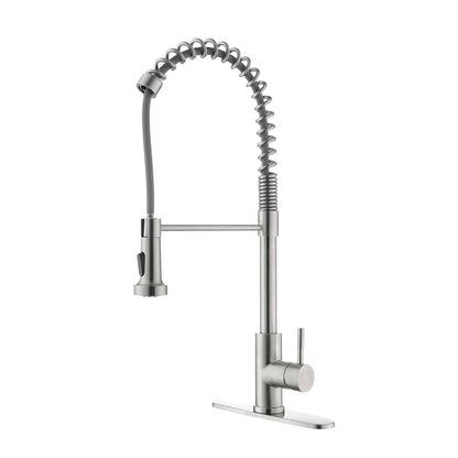 Spring Brushed Nickel Kitchen Faucet with Sprayer Pull Down, Comercial Stainless Steel Sink Faucet Kitchen High Arc Gooseneck, Single Handle Faucets