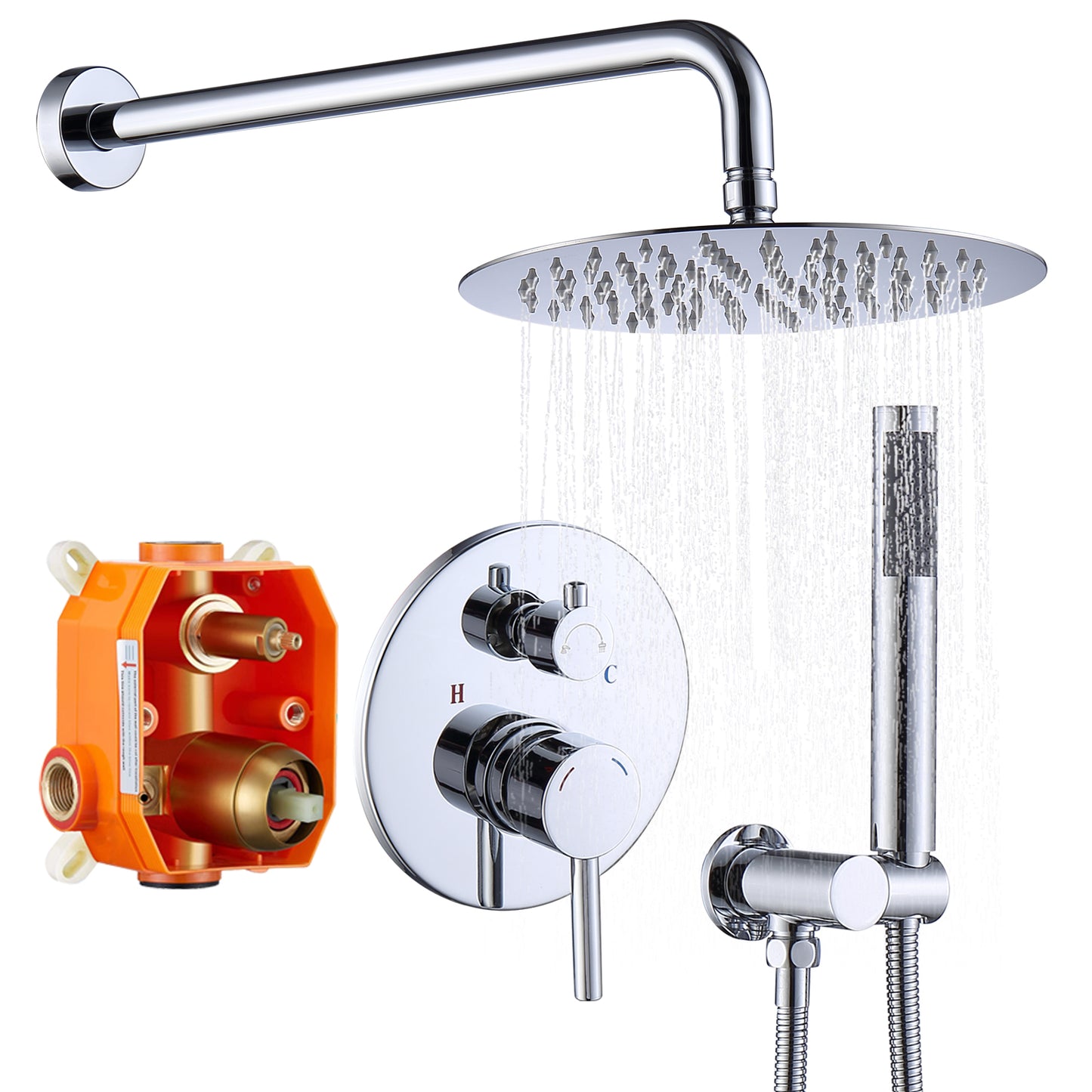 Shower System Shower Faucet Combo Set Wall Mounted with 10" Rainfall Shower Head and handheld shower faucet, Chrome Finish Shower Faucet Rough-In