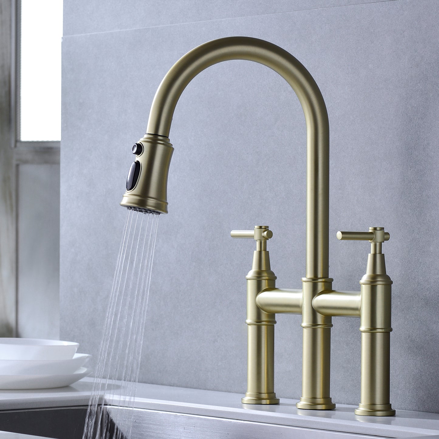 Pull Down Double Handle Kitchen Faucet