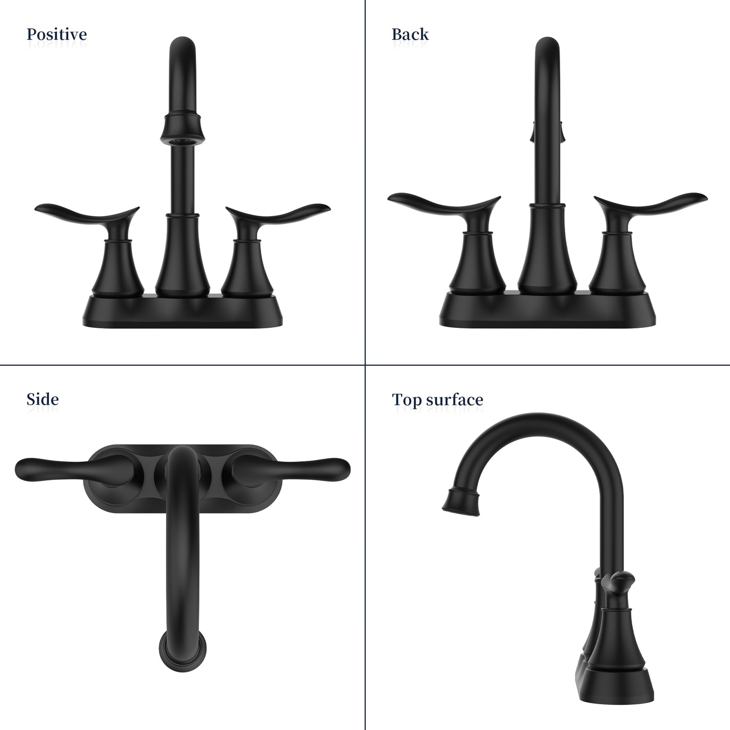 Bathroom Faucet Matt Black with Pop-up Drain & Supply Hoses 2-Handle 360 Degree High Arc Swivel Spout Centerset 6 Inch Vanity Sink Faucet