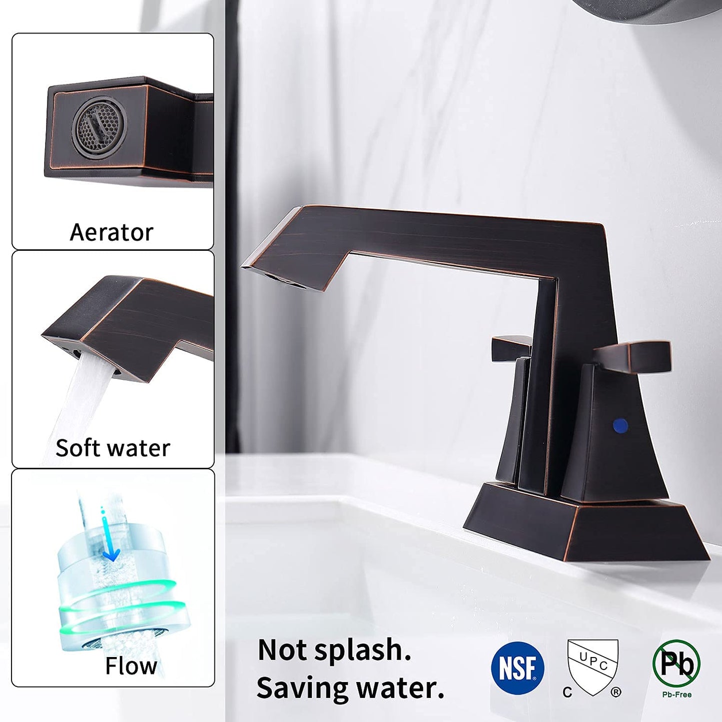 2-Handle Bathroom Sink Faucet Oil Rubbed Bronze 4 Inches Centerset Vanity Faucet 3 Hole Bathroom Faucet with Pop Up Drain & Supply Lines Modern Commercial Bathroom Faucets Lavatory Faucet Lead-Free