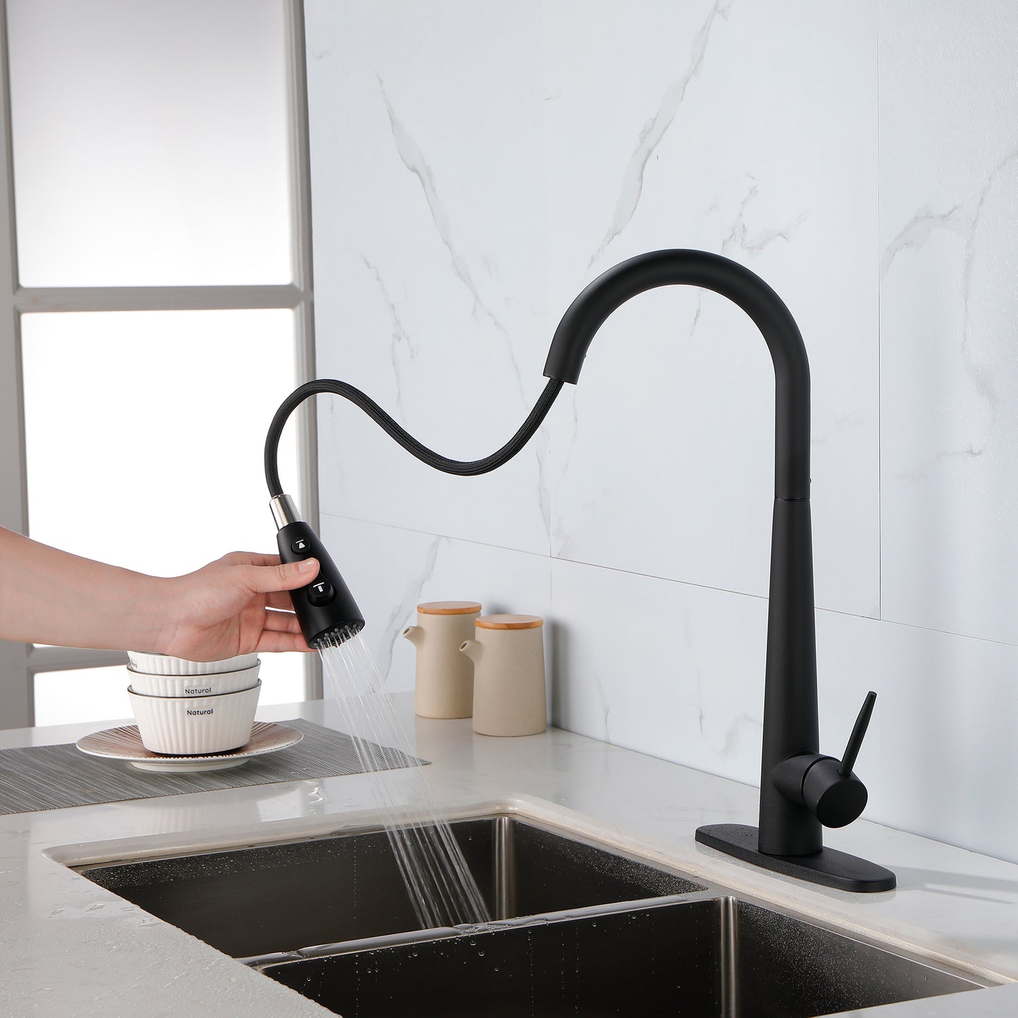 Kitchen Faucets with Pull Down Sprayer, Kitchen Sink Faucet with Pull Out Sprayer, Fingerprint Resistant, Single Hole Deck Mount, Single Handle Copper Kitchen Faucet,