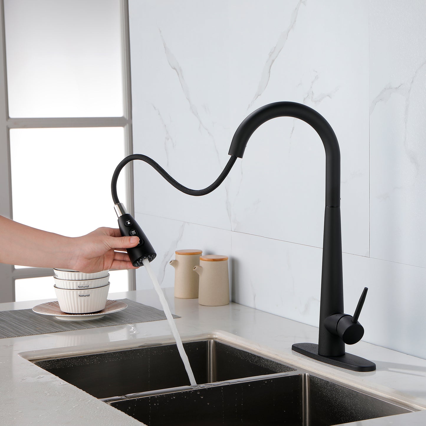 Kitchen Faucets with Pull Down Sprayer, Kitchen Sink Faucet with Pull Out Sprayer, Fingerprint Resistant, Single Hole Deck Mount, Single Handle Copper Kitchen Faucet,