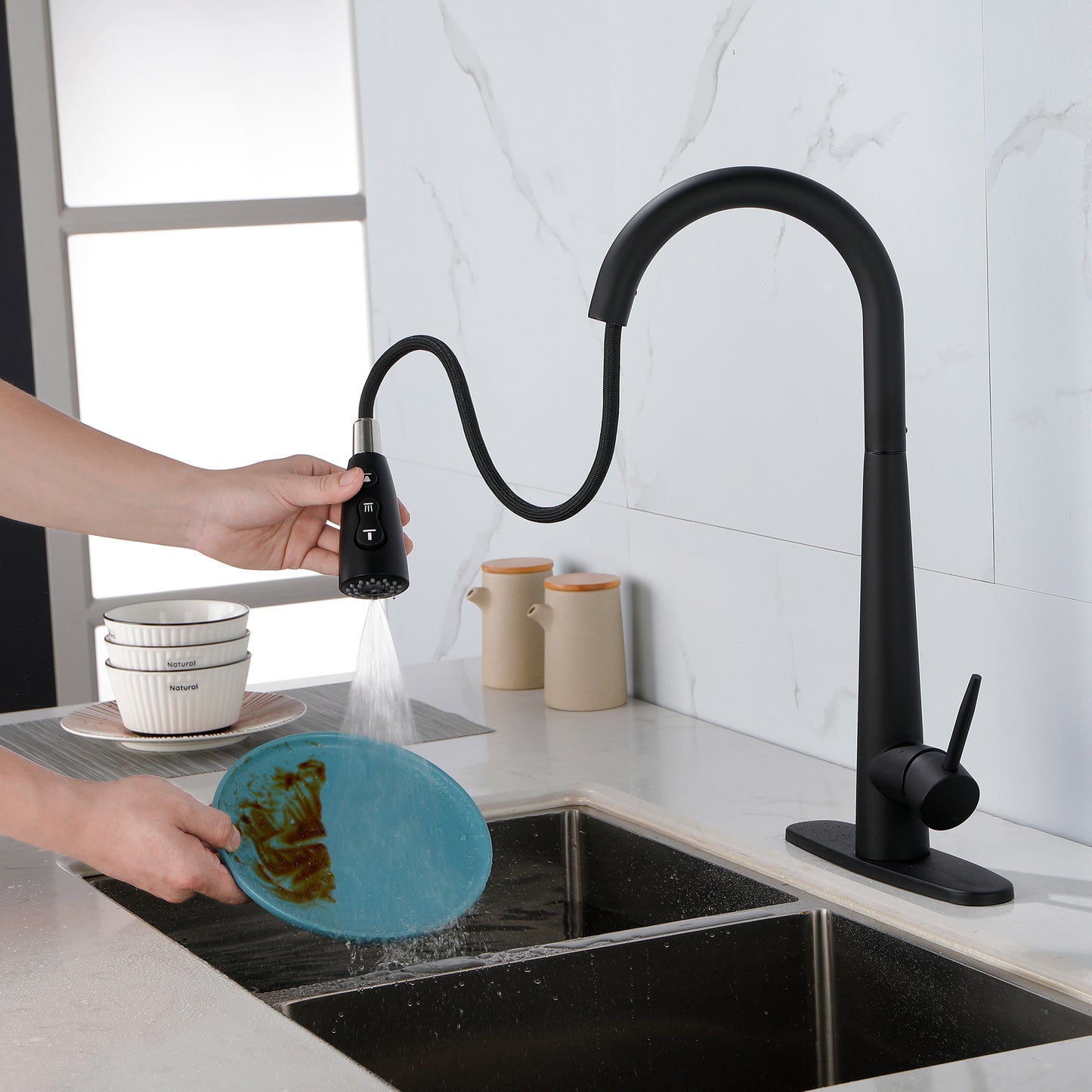 Kitchen Faucets with Pull Down Sprayer, Kitchen Sink Faucet with Pull Out Sprayer, Fingerprint Resistant, Single Hole Deck Mount, Single Handle Copper Kitchen Faucet,