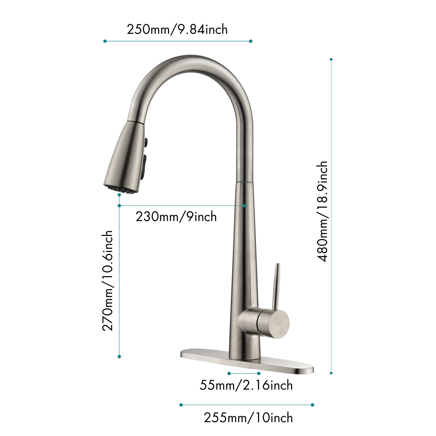 Kitchen Faucet with Pull Down Sprayer Brushed Nickel, High Arc Single Handle Kitchen Sink Faucet with Deck Plate, Commercial Modern Stainless Steel Kitchen Faucets