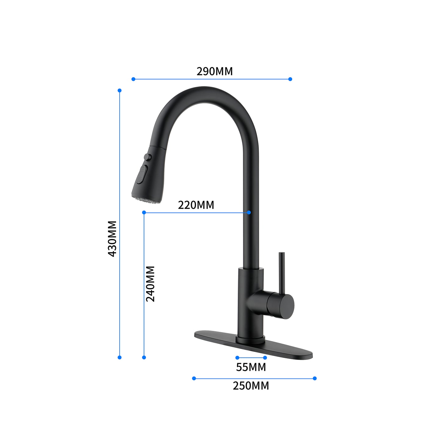 Black Kitchen Faucet, Kitchen Faucets with Pull Down Sprayer Commercial Stainless Steel Single Handle Single Hole Kitchen Sink Faucet