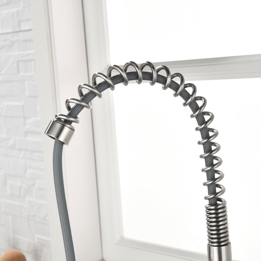 Spring Brushed Nickel Kitchen Faucet with Sprayer Pull Down, Comercial Stainless Steel Sink Faucet Kitchen High Arc Gooseneck, Single Handle Faucets