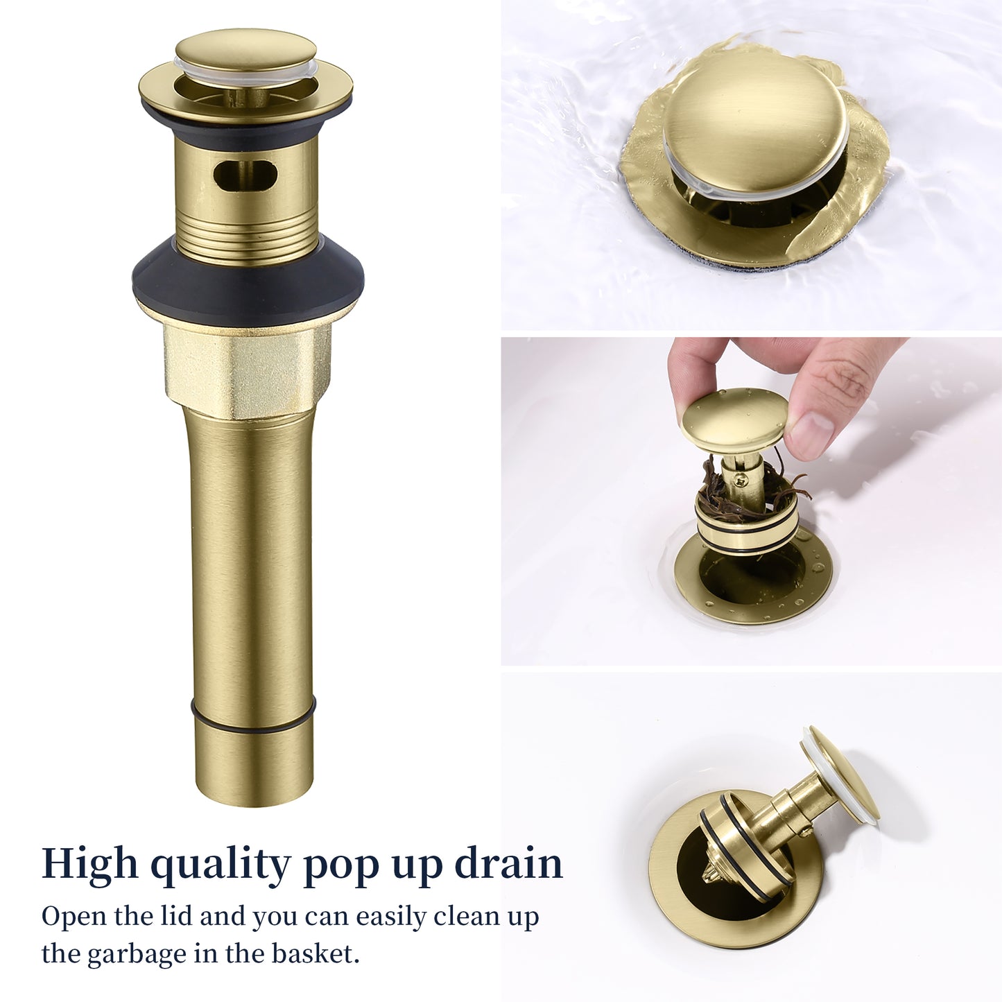 Bathroom Faucet Brushed Gold with Pop-up Drain & Supply Hoses 2-Handle 360 Degree High Arc Swivel Spout Centerset 4 Inch Vanity Sink Faucet