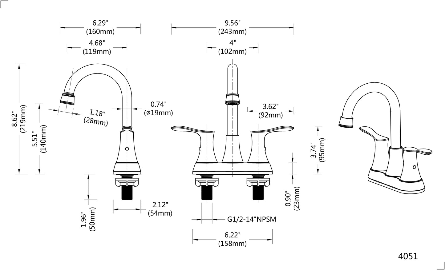 Bathroom Faucet Brushed Nickel, 4" 2-Handle centerset basin faucet with Pop-up Drain & Supply Lines 11