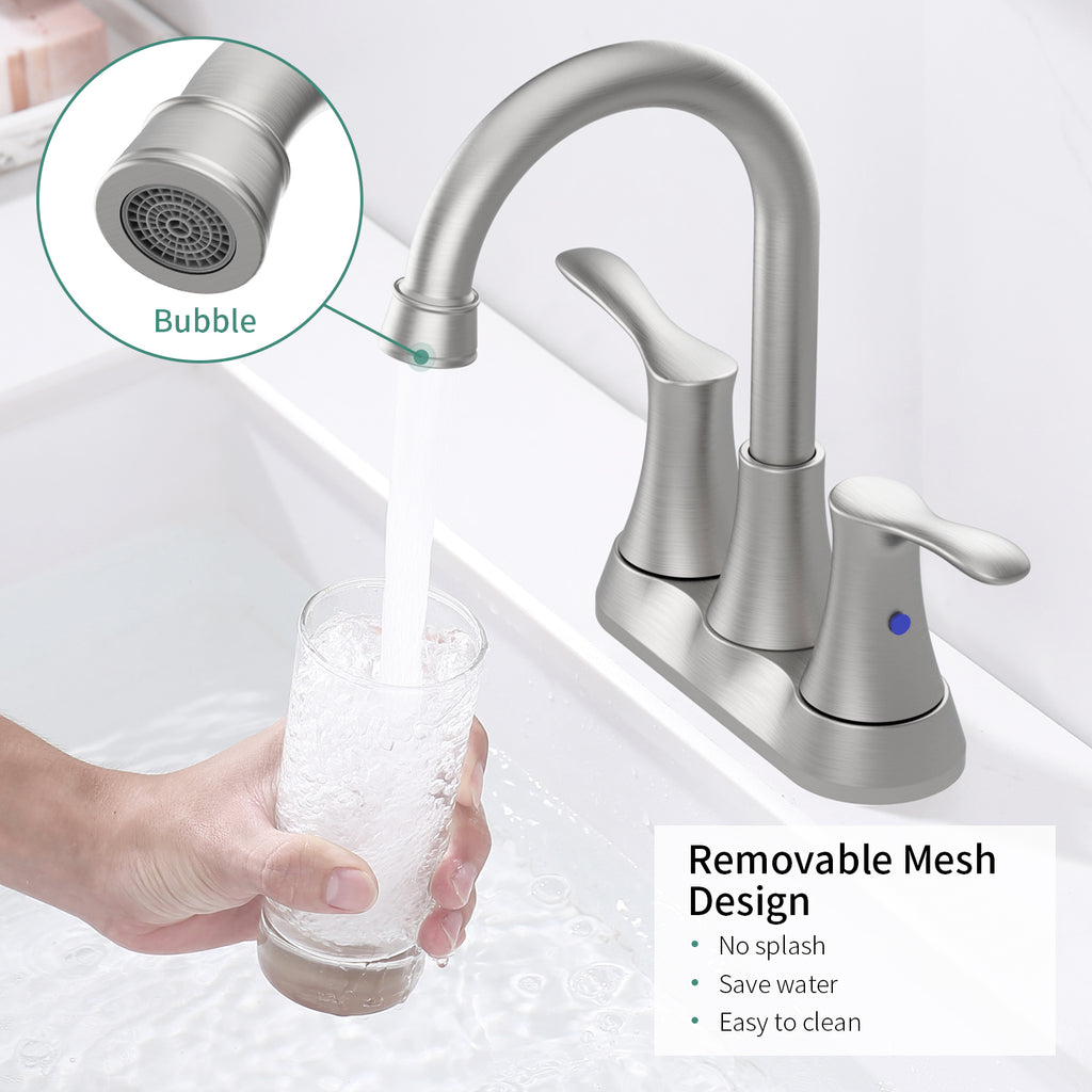 Bathroom Faucet Brushed Nickel, 4" 2-Handle centerset basin faucet with Pop-up Drain & Supply Lines 11