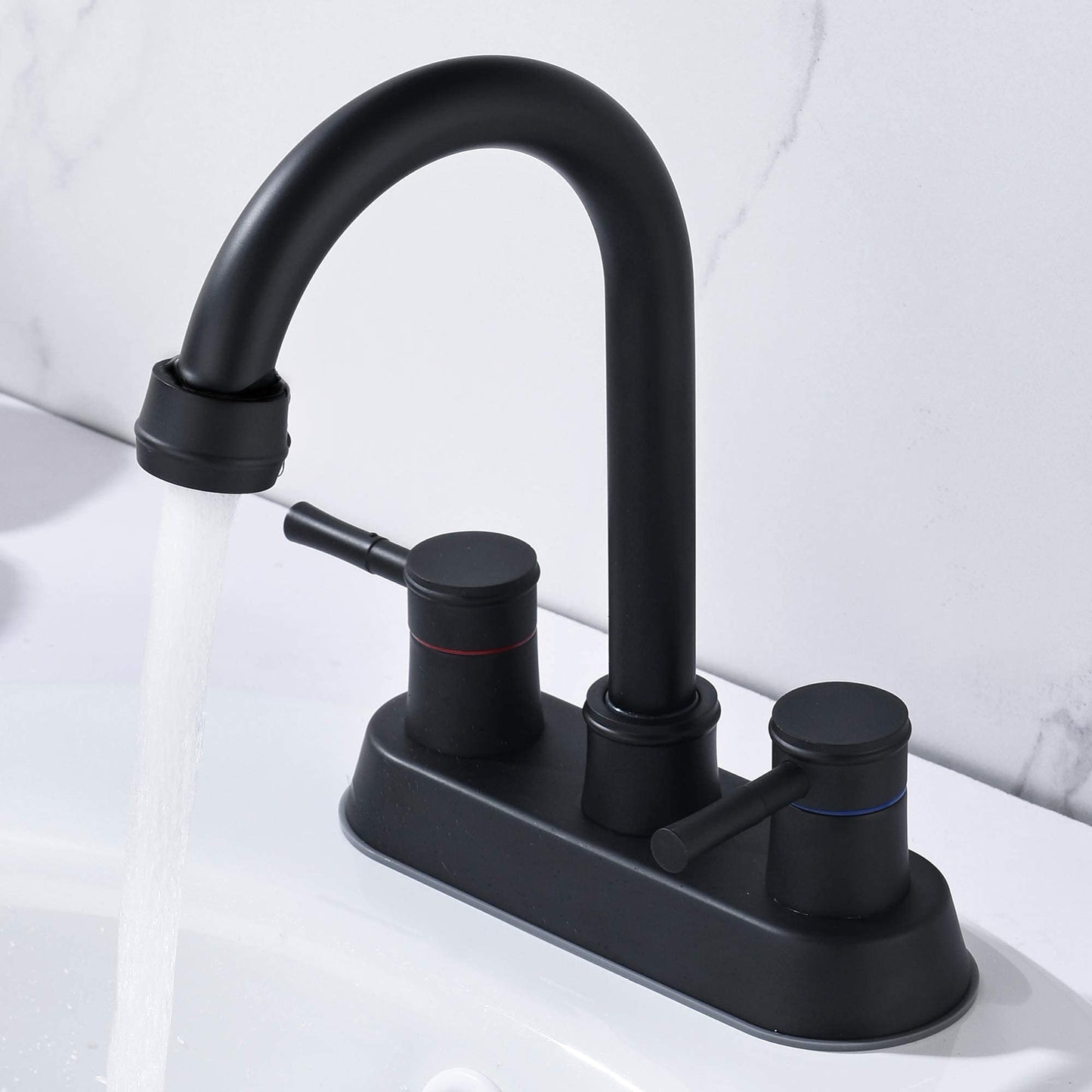 Bathroom Faucet with Pop-Up Sink Drain, Matte Black Bathroom Sink Faucet 3-Hole Stainless Steel High Arc, Supply Utility Hose for Laundry Vanity Sink Faucet 2 Handle with Overflow