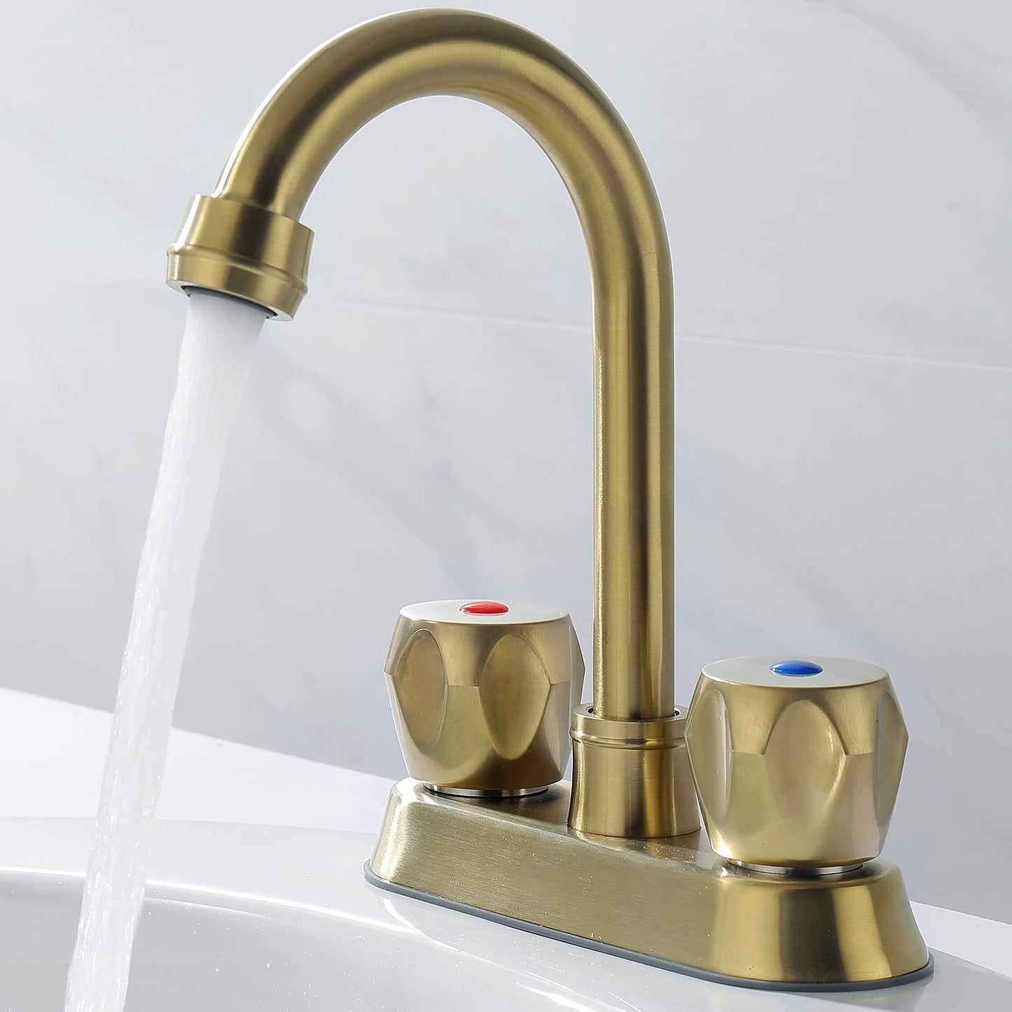 2 Handle Bathroom Sink Faucet, Centerset Bathroom Faucet with Pop-Up Sink Drain Stainless Steel with Overflow, Supply Utility Hose for Laundry Vanity,Brushed Gold 1.2 GPM