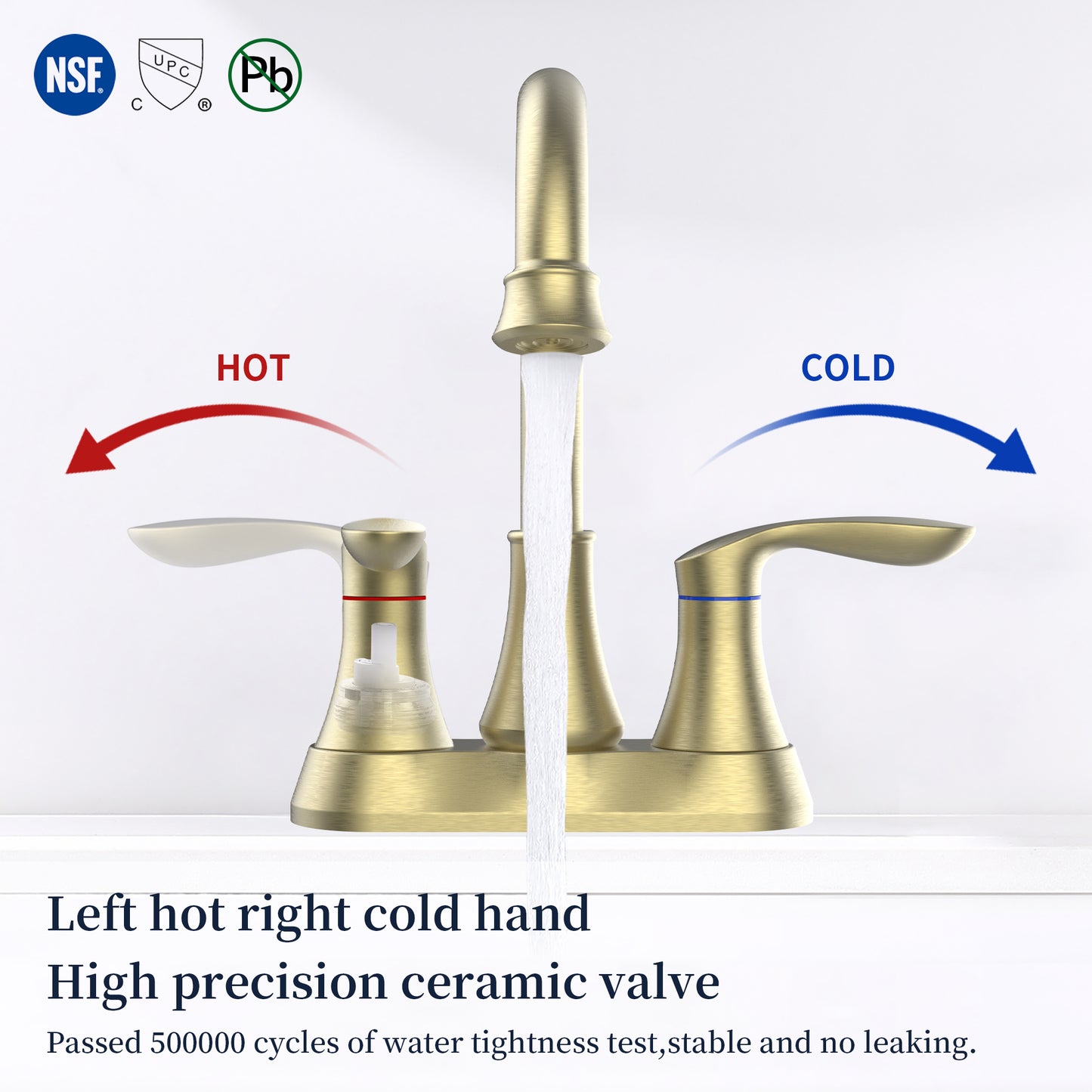 Bathroom Faucet Brushed Gold with Pop up Drain & Supply Hoses 2-Handle 360 Degree High Arc Swivel Spout Centerset 4 Inch Vanity Sink Faucet 4011B-NA