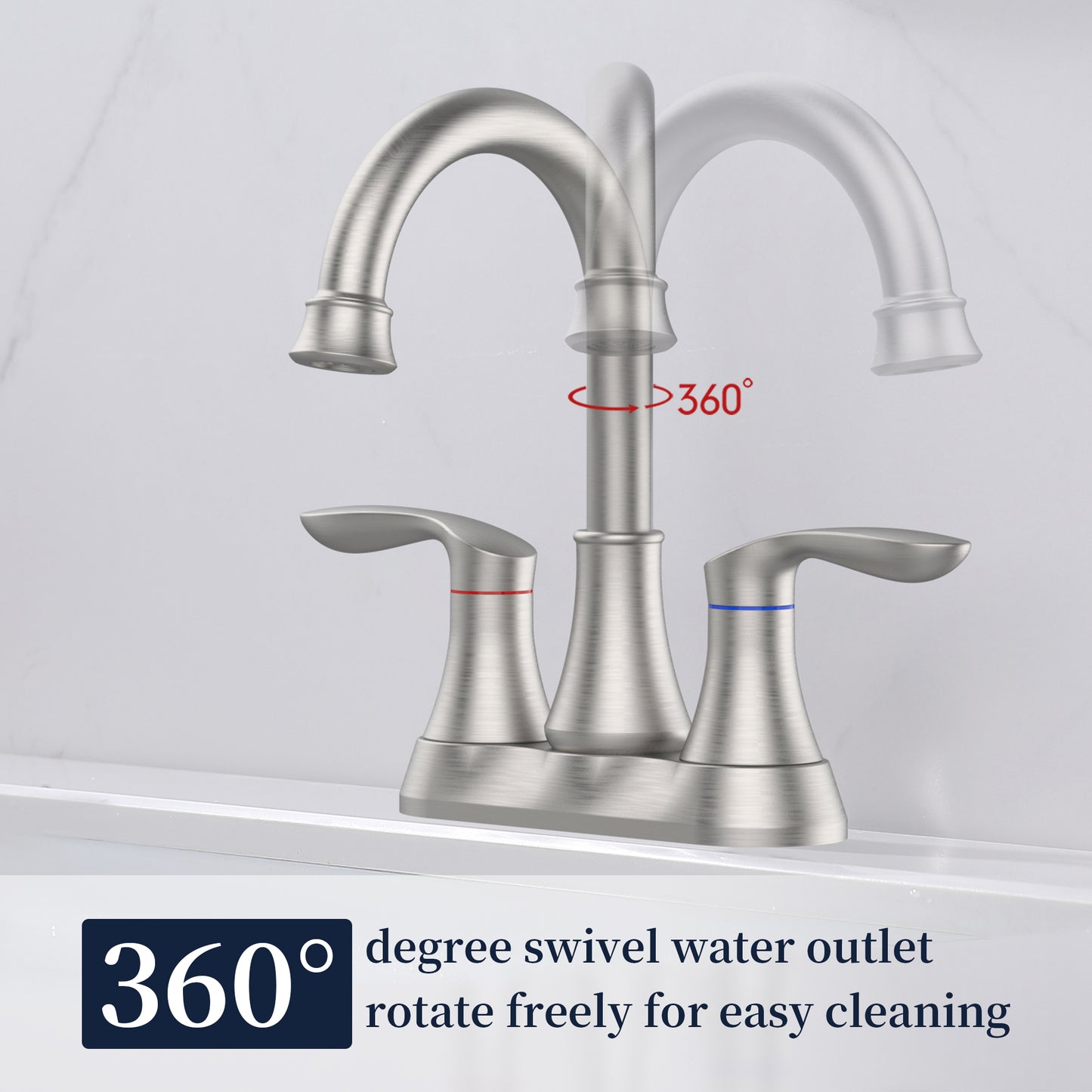 Bathroom Faucet Brushed Nickel with Pop-up Drain & Supply Hoses Two-Handle 360 Degree High Arc Swivel Spout Centerset 4 Inch Vanity Sink Faucet 4011B-NP