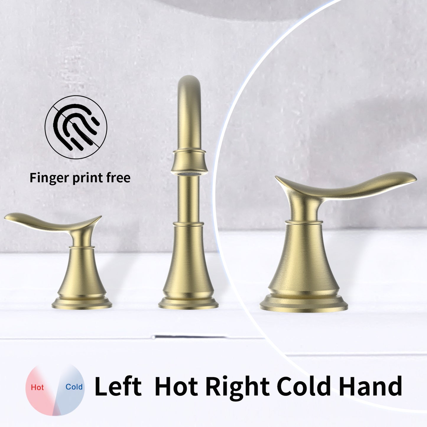 2-Handle 8 inch Widespread Bathroom Sink Faucet Brushed Gold Lavatory Faucet 3 Hole 360° Swivel Spout Vanity Sink Basin Faucets 3007B-NA