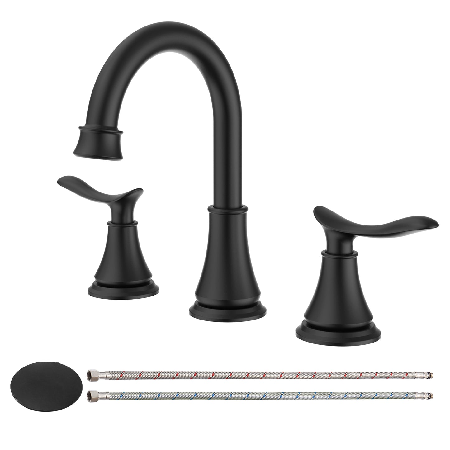 2-Handle 8 inch Widespread Bathroom Sink Faucet Matt Black Lavatory Faucet 3 Hole 360° Swivel Spout Vanity Sink Basin Faucets 3007B-MB