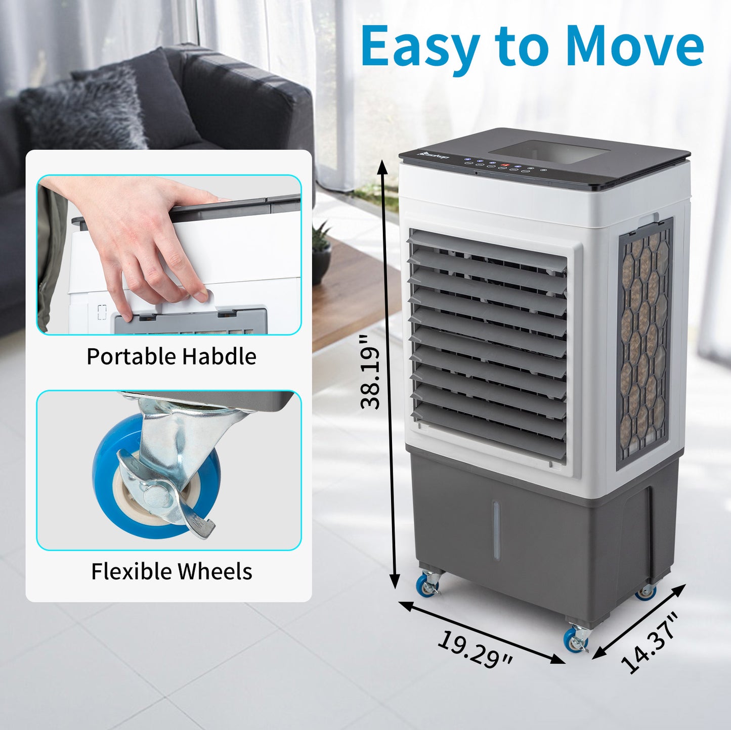 ZOKOP - 3 in 1 Portable Evaporative Cooler,Indoor,Outdoor,2650CFM Personal Air Cooler,remote control ,320 Sq.ft,3 speeds,3modes, 8H timer,Evap Air Coolers Portable Fan Conditioner Cooling, 10.56 Gal L