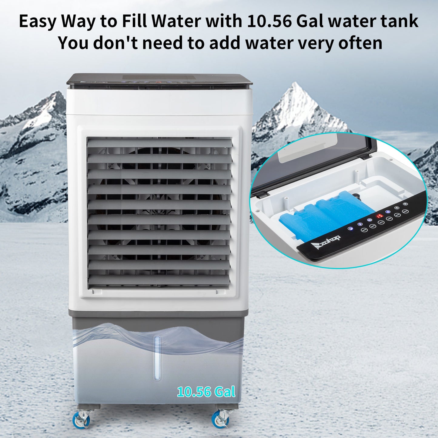 ZOKOP - 3 in 1 Portable Evaporative Cooler,Indoor,Outdoor,2650CFM Personal Air Cooler,remote control ,320 Sq.ft,3 speeds,3modes, 8H timer,Evap Air Coolers Portable Fan Conditioner Cooling, 10.56 Gal L