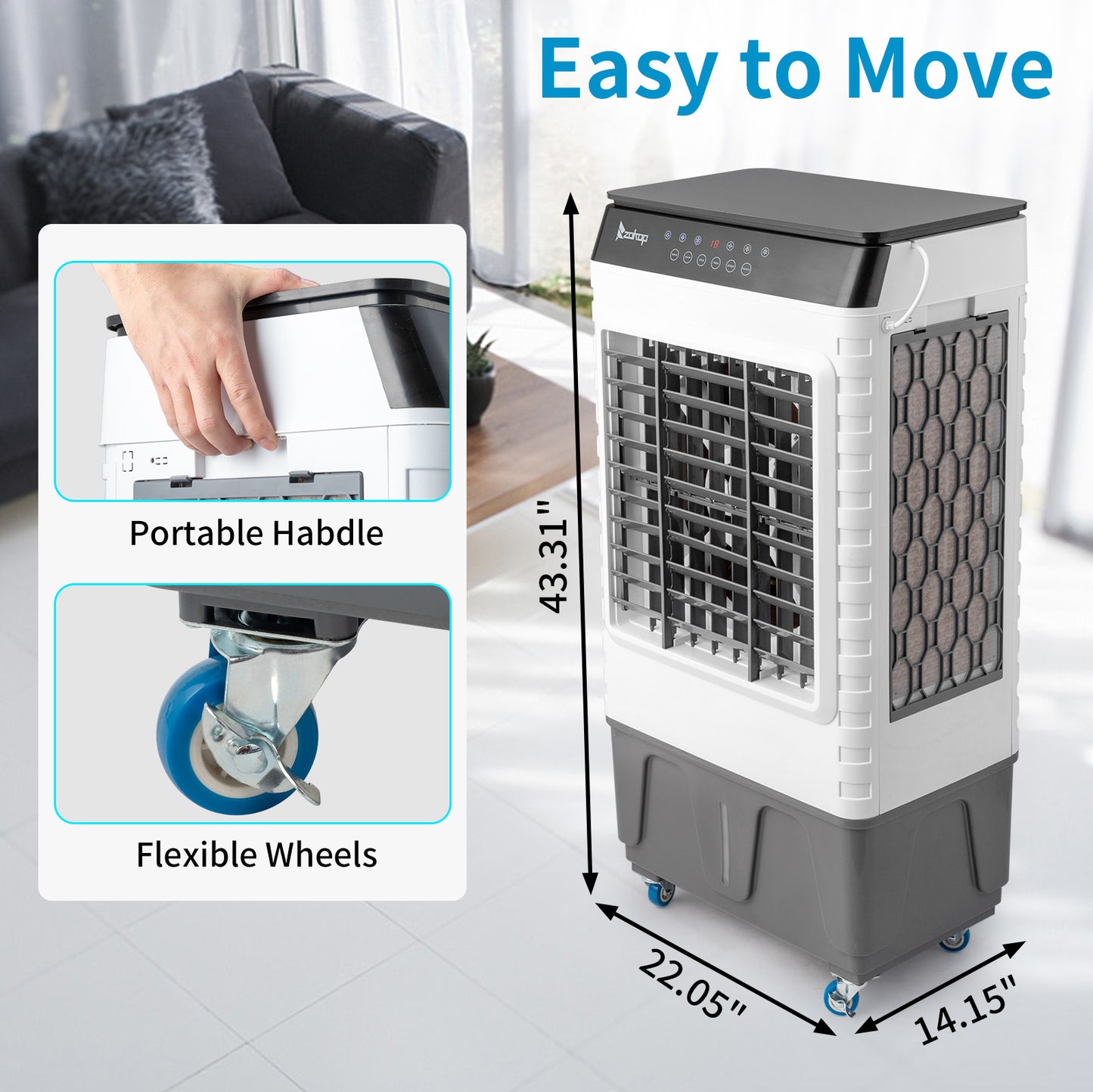 ZOKOP - 3 in 1 Portable Evaporative Cooler,Indoor,Outdoor,2940CFM Personal Air Cooler,remote control ,450 Sq.ft,3 speeds,3modes, 12H timer,Evap Air Coolers Portable Fan Conditioner Cooling, 13.2 Gal L