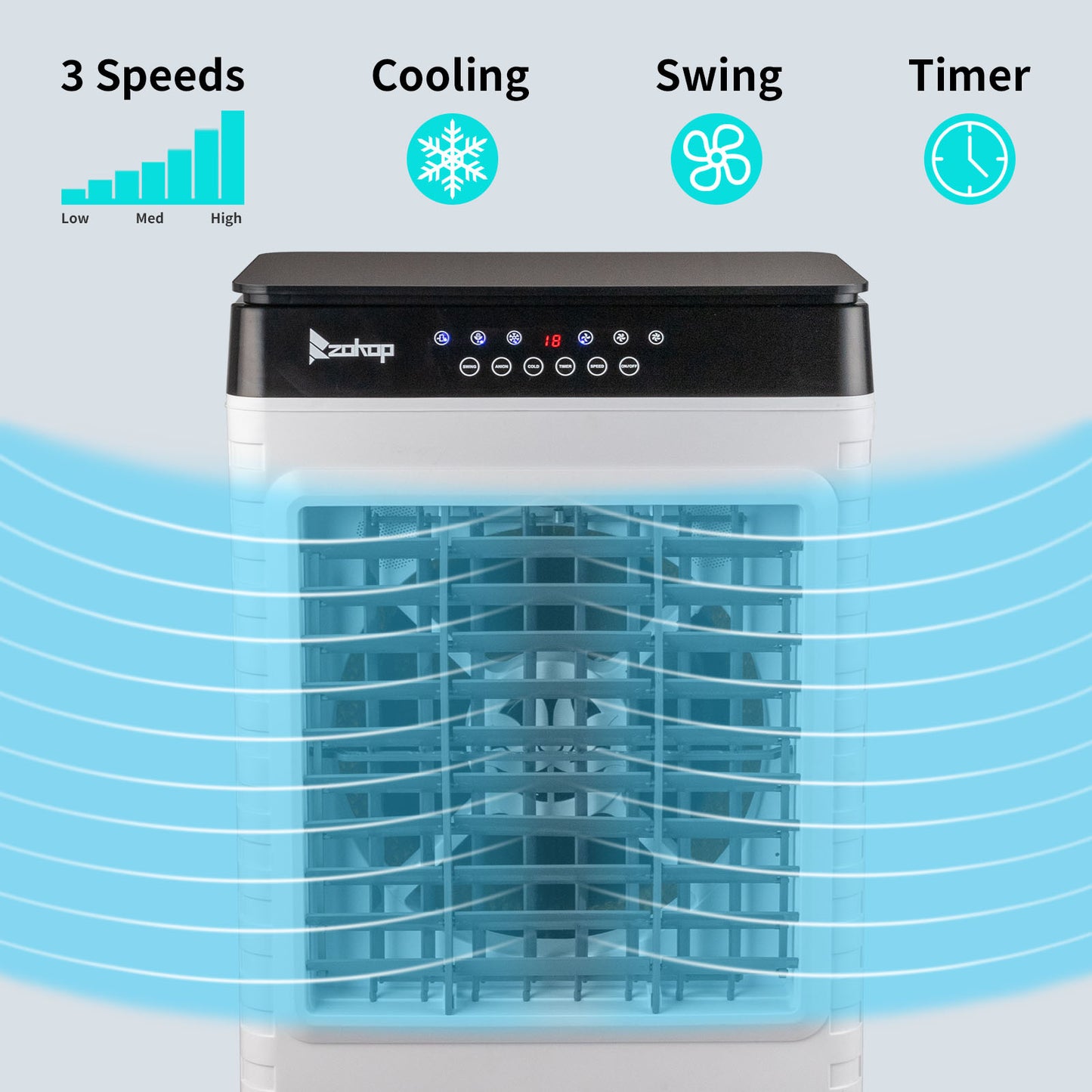 ZOKOP - 3 in 1 Portable Evaporative Cooler,Indoor,Outdoor,2940CFM Personal Air Cooler,remote control ,450 Sq.ft,3 speeds,3modes, 12H timer,Evap Air Coolers Portable Fan Conditioner Cooling, 13.2 Gal L