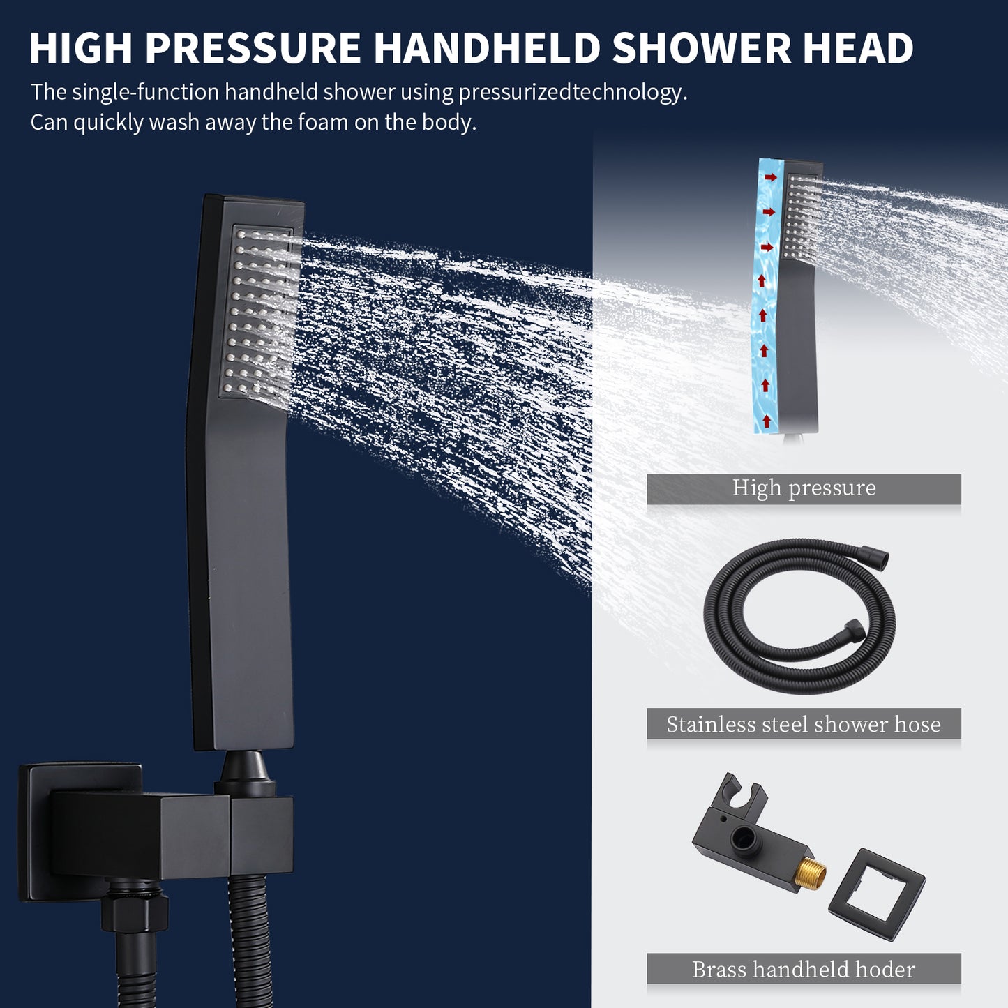 Shower System Shower Faucet Combo Set Wall Mounted with 10" Rainfall Shower Head and handheld shower faucet, Matt Black Finish with Brass Valve Rough-In