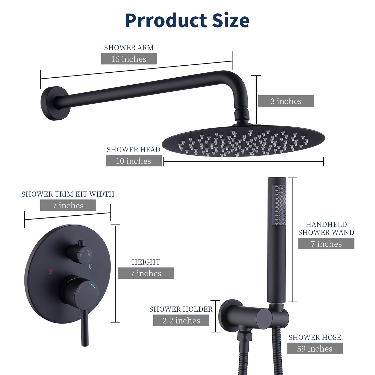 Shower System Shower Faucet Combo Set Wall Mounted with 10" Rainfall Shower Head and handheld shower faucet, Matte Black Finish with Brass Valve Rough-In