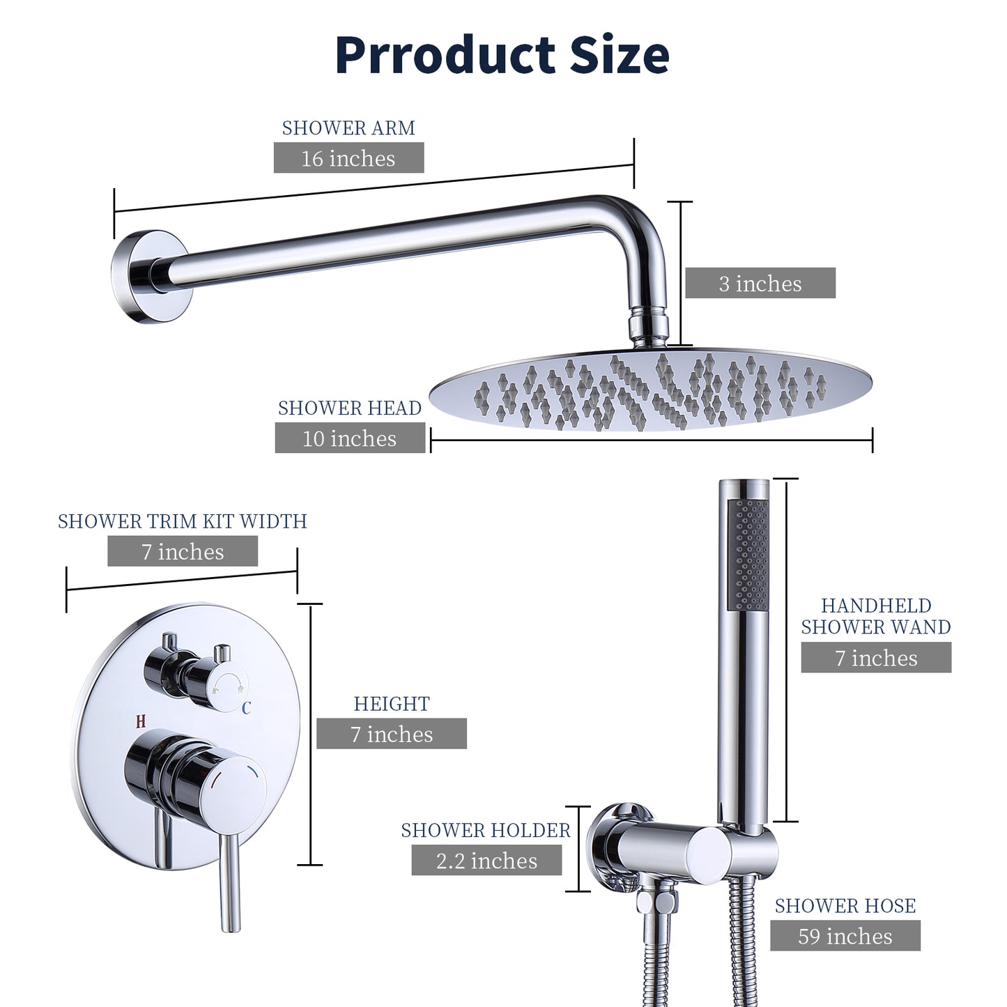 Shower System Shower Faucet Combo Set Wall Mounted with 10" Rainfall Shower Head and handheld shower faucet, Chrome Finish Shower Faucet Rough-In