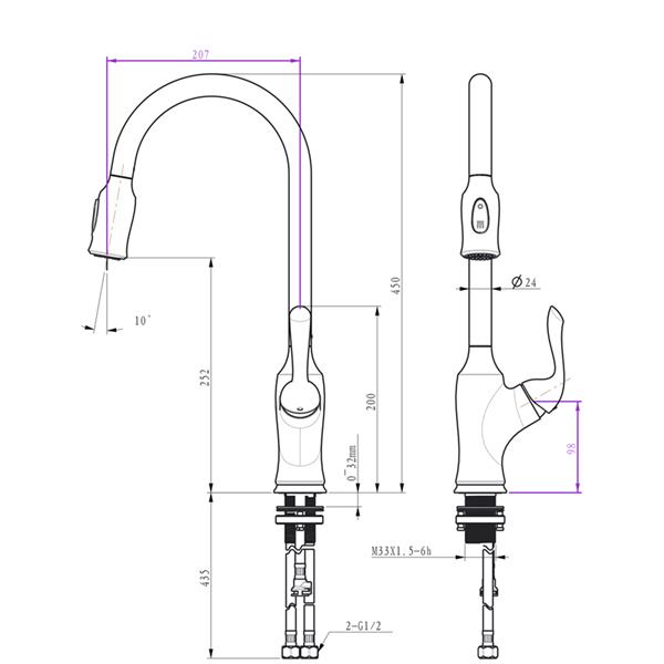 Pull-Down Kitchen Sink Faucet Copper Mixer Tap Pull-out Silver Lead-free Kitchen Faucet KJZY50