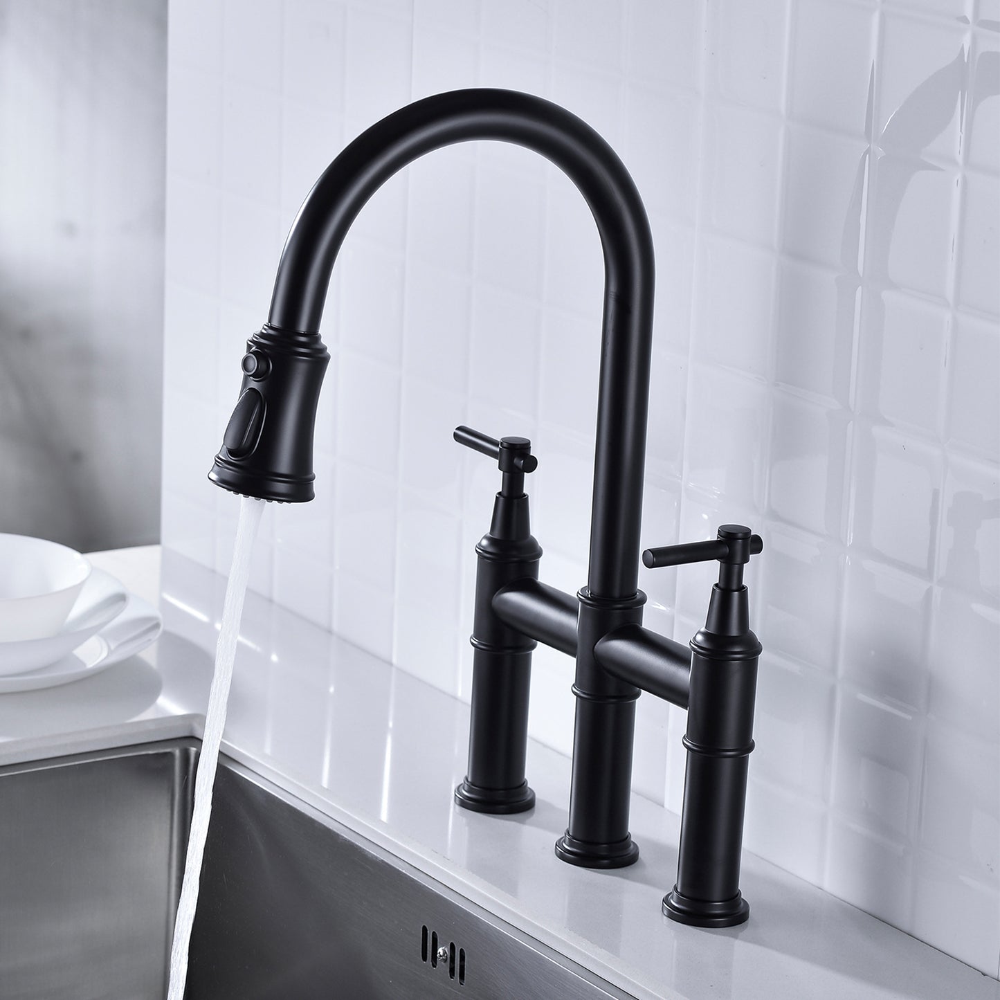 Pull Down Double Handle Kitchen Faucet