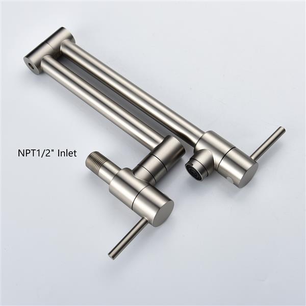 Brass Folding Faucet 1/2'' NPT Wall Mount Kitchen Faucet Two Handles Cold Water Tap Nickel