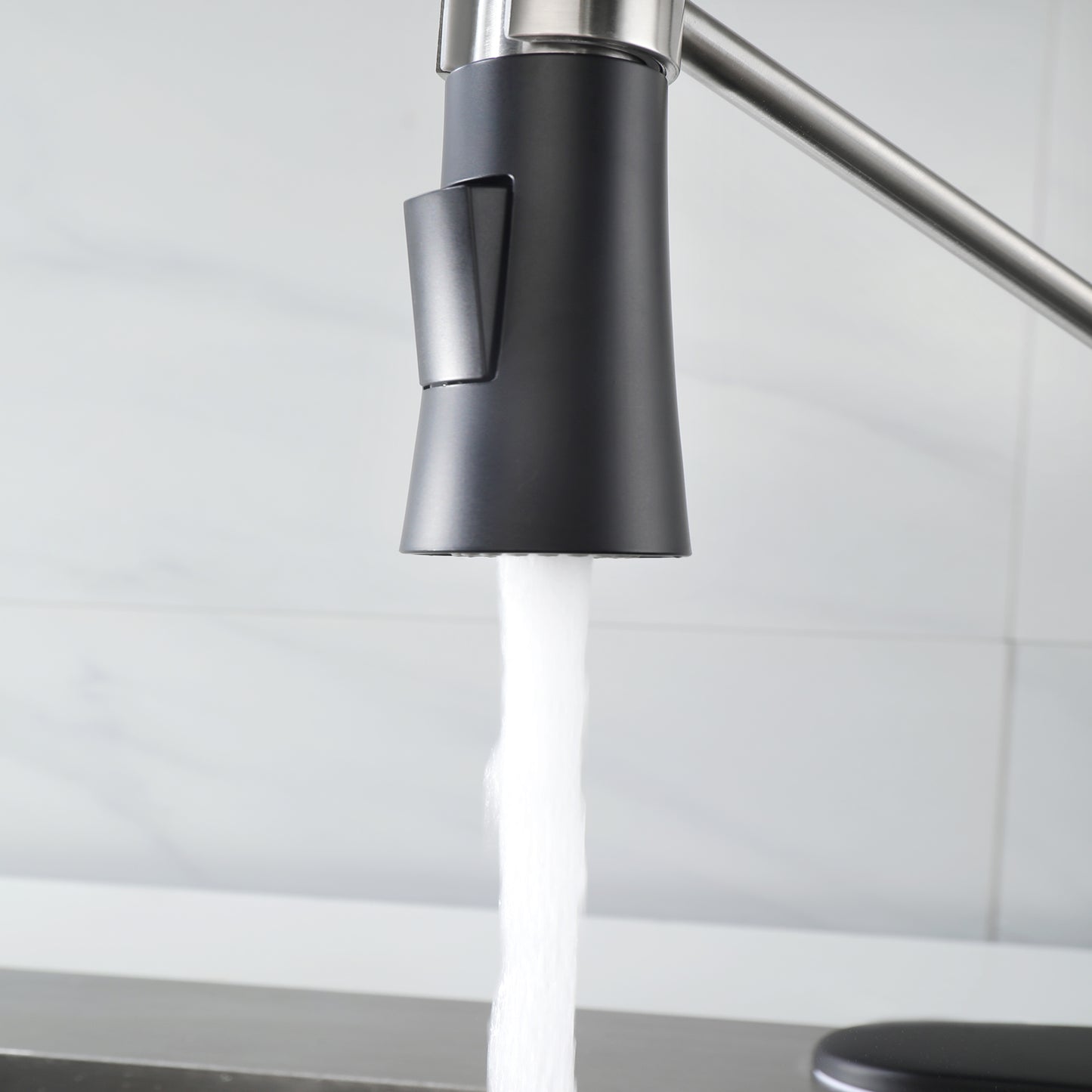 Matte Black Kitchen Faucet with Soap Dispenser Single Handle Kitchen Sink Faucet with Pull Down Sprayer Utility Sink Faucet Single Hole for Laundry Sink Stainless Steel 1.8 GPM