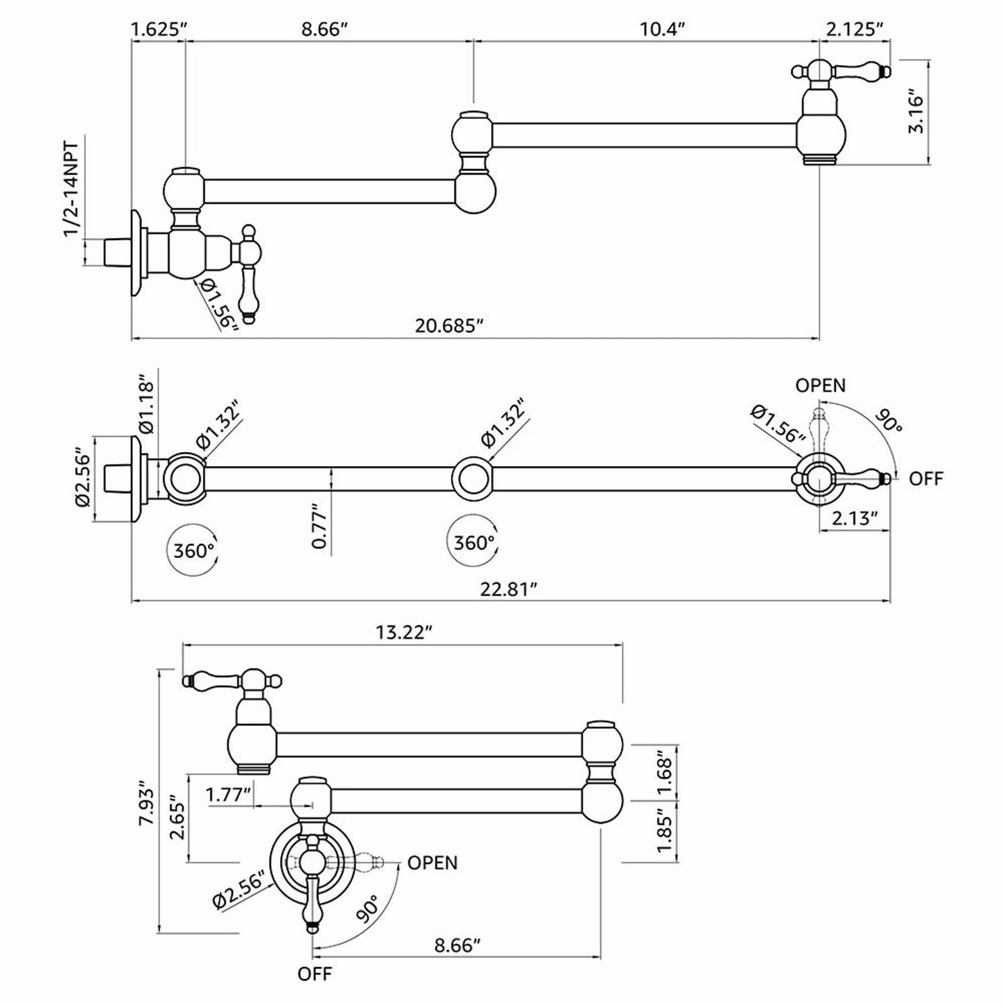 Folding faucet Pot Filler Faucet Wall Mount