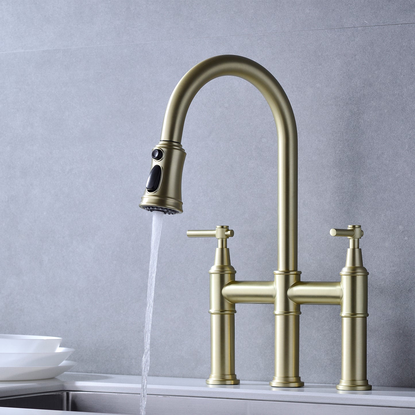 Pull Down Double Handle Kitchen Faucet