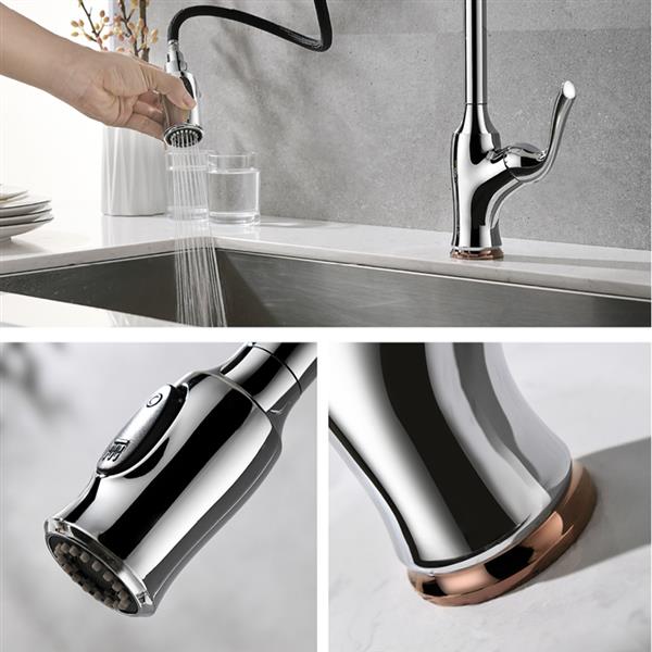 Pull-Down Kitchen Sink Faucet Copper Mixer Tap Pull-out Silver Lead-free Kitchen Faucet KJZY50